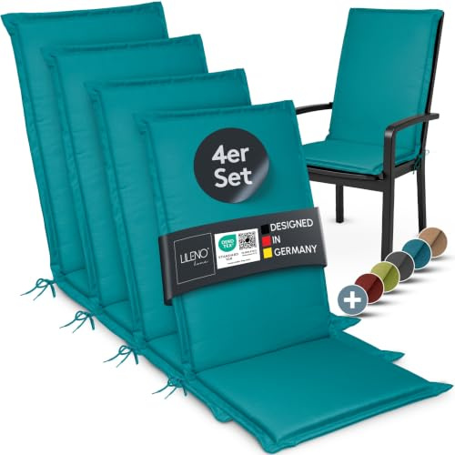 LILENO HOME Gartenstuhl Auflagen [4er Set - Hochlehner] in Petrol - Bequeme | Liegen als Sitzauflagen für Gartenmöbel - Stuhlkissen für Gartenstühle und Klappstühle MIA