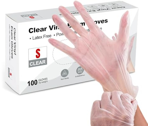 Clear Vinyl Gloves - Pack of 100, Latex-Free, Powder-Free, Multi-Purpose, Extra Strong, for Medical, Food Handling, Cleaning (200, Small)