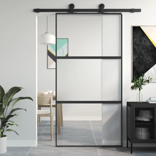Rantry Sliding Door Black 102.5x205 cm Tempered Glass and Aluminium, Sliding Barn Door, Sliding Door Home Indoor Building Material Type3