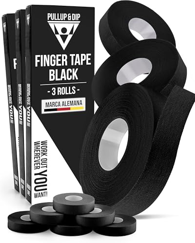 PULLUP & DIP fingertejp extra stark, 9 rullar (90 m) fingertejp, hudvänlig sporttejp, handtejp för styrketräning, Bjj, handbollstillbehör, klättertejp fingrar, målvaktsträning (svart)
