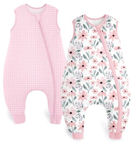 Yoofoss 2-pack baby sovsäck med fötter 1,5 tog bomull sovsäck baby med ben höst vinter baby sovsäck för 18–36 månader barn pojkar flickor 80 cm – rosa blomma