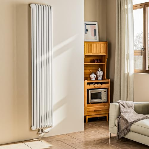 EMKE Radiateur Eau Chaude,Forme en D Tuyau，1800 x 348 mm,Blanc