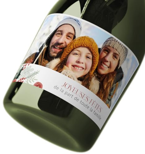 4 etichette adesive personalizzabili con testo e foto per bottiglia di vino o champagne edizione Natale – festa di fine anno – Capodanno – regalo? Formato 12x7 cm