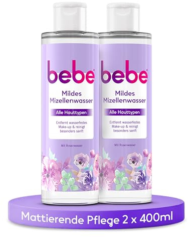bebe Gentle Micellar Water (400 ml), Revitalising Micellar Cleansing with Rose Water, Removes Even Waterproof Makeup (Pack of 2)