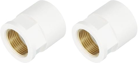 sourcing map 2 Pcs PVC Pipe Fittings, 32mm 3/4 PT Female Brass Threaded Pipe Coupling Pipe Fitting Hose Adapter Connector for Home Sewer Plumbing Irrigation, White