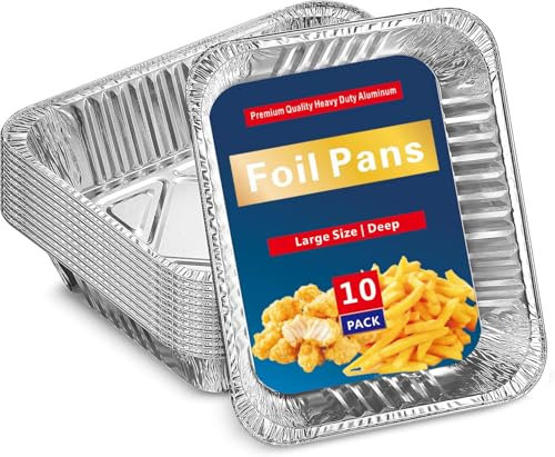 10 PCS Aluminium Foil Trays, Deep and Large Tin Foil Food Take Away Container, Food Take Out Box for Roasting, Storage, Baking, BBQ, Cooking,Meal Prep Tray-(32x26x7cm, 3500ml)