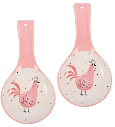 MOTHNUR Poggia Cucchiaio in Ceramica Rosa 2 Pezzi, Supporto Resistente e Antiscivolo per Cucchiaio e Bacchette, Accessorio per Cucine Domestiche e Regali
