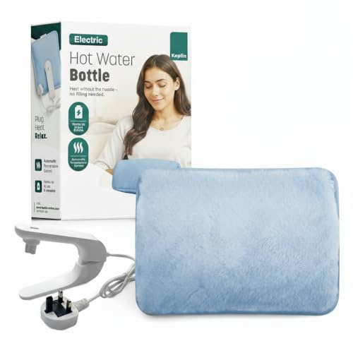 KEPLIN Rechargeable Electric Hot Water Bottle Soft & Cosy Bed, Hand & Body Warmer - Fast Heating, Auto-Shut Off Function, Over-Heat Protection & No Refill Heat Pad - 1 Year Warranty (Blue)