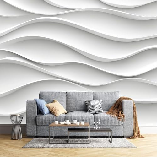 JEDTAKCT Papier Peint Panoramique Rayures Géométriques Vagues 3D 300X210Cm Soie Fresque Murale - Décoration Murale Moderne – Pour Salon Chambre D'Enfants Restaurant Murale