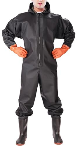 Generisch Ganzkörper Wathose Wasserdicht, Einteilige Regenmantel Wathose, Atmungsaktive Isolierte Wathose Mit Regenhut Und Regenstiefel Für Outdoor Angeln,Landwirtschaft,Waten,Antifouling,002,43EU