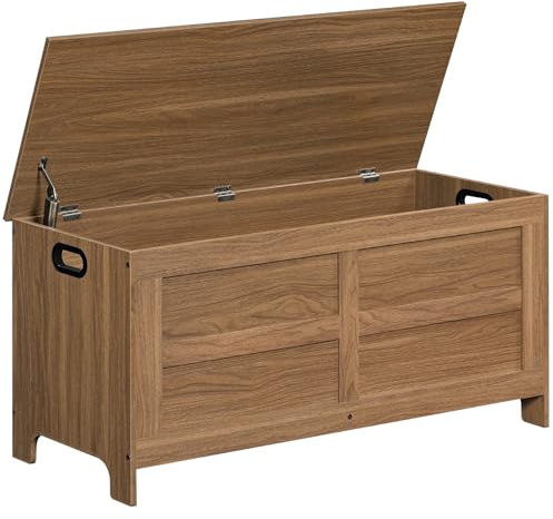 MAHANCRIS Storage Chest, 39.4” Large Toy Chest, Entryway Storage Trunk, Storage Bench with Safety Hinge, Entrance Bench for Living Room, Entrance, Bedroom, Honey Brown SCOR48301