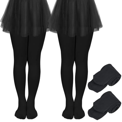 ouhos 2 pares de leggings de ballet para niñas, color blanco y negro, cómodos, suaves, delgados, para bailar, escuela, leggings para niños de 5 a 13 años, Negro, 8-10 años