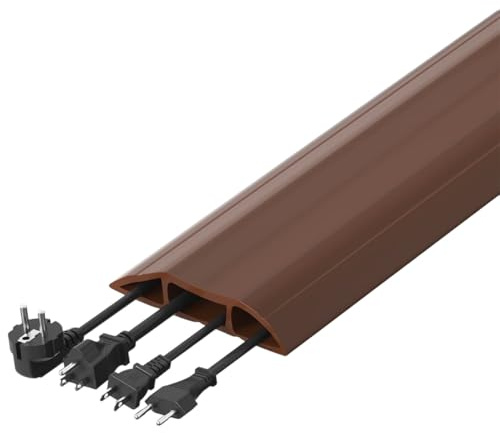 Floor Cable Protector 1.8M Cord Protector Wire Cover Protect Cables Wire Tidy Organizer Prevent Trip Hazards for Pet Animal Chewing Proof Workshop Warehouse Garage Home Office Cord Black (Brown, 1.8m)