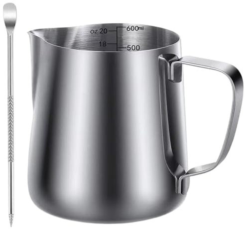 Tazza con schiuma di latte, bricco for caffè, bricco for schiuma di latte in acciaio inossidabile da 350 ml/600 ml - Brocca for cappuccino, accessori for macchine da caffè, bricco for latte, tazza con