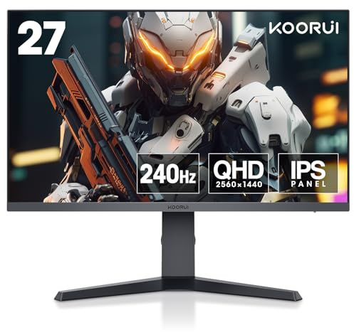 KOORUI - 27 Gaming Monitor, QHD 2560x1440, 240Hz 1ms, Adaptive Sync, HDR400, 90% DCI-P3, DisplayPort and HDMI, Adjustable Tilt, VESA Mount, Black