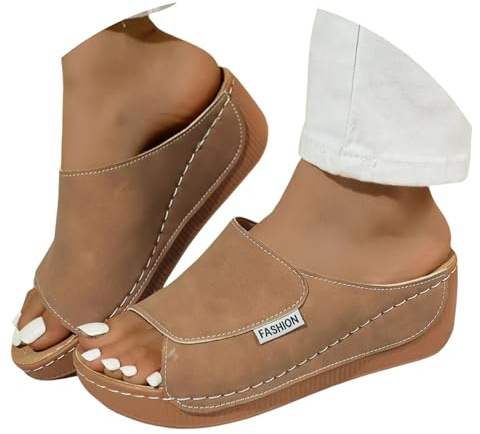 Dam Sommar Ortopediska Läder Anatomiska Sandaler Kiltofflor Bekväma Hem Elegant Lättvikts Fascites Sandaler Öppen Mode Halkfri Bågstöd Sandal Strand Hav 2025, Brun, 37 EU