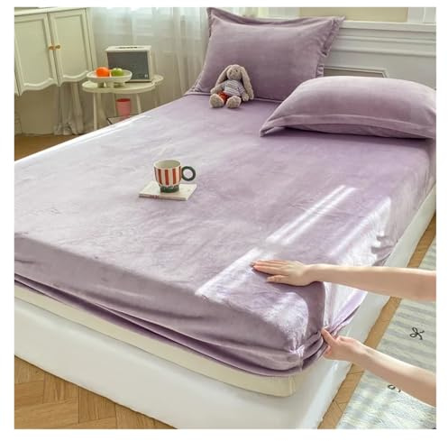 Juego de 3 sábanas bajeras cálidas de franela para otoño e invierno, suaves, cómodas, de forro polar coralino grueso, funda de colchón de felpa (morado, 150 x 200 cm)