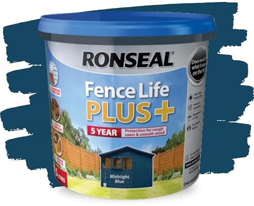 SAVING HUB 2x Fence Paint 5L – Shed & Fence Life Plus Paint for Outdoor Wood – Weatherproof Garden Paints – For Rough Sawn & Smooth Timber – Exterior Wood Treatment, (Midnight Blue, 5 Liter)