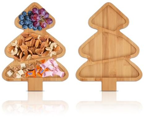 SHILIPAIJC 2 Piezas Bambú Bandeja Navidad, Platos Bambú Navidad Bajo Platos Navidadd, Vajilla Navidads Vajilla Navideña Plato de Frutas, Bandeja de Servir Aperitivos con Forma de árbol de Navidads