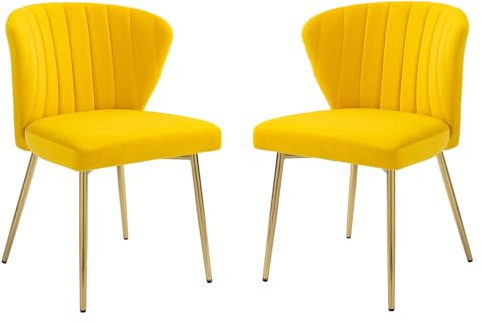 Fiximaster Esszimmerstühle 2er Set, Polsterstuhl Esszimmer modern, Samt, Küchenstuhl mit Rückenlehne, Ergonomischer Stuhl mit goldenen Beinen,Esszimmerstuhl für Wohnzimmer,Küche,Schlafzimmer (Gelb)