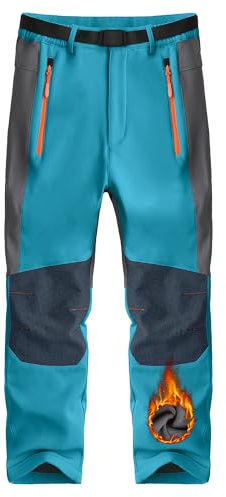 Children's Softshell Fleece Trousers Waterproof Windproof & Warm Snow Joggers Ski Sweatpants Hiking & Mountaineering Pants Kids' Functional Trousers with Zipper Pockets.Blue 01 14Y
