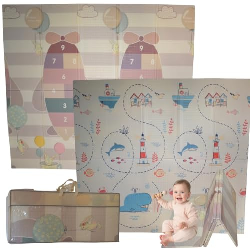 Tappeto Gioco Bambini pieghevole misure XL 200x180x1cm Facile da Pulire e Reversibile Non Tossico. ideale per Regalo Bambini - serve come Tappeto Gioco Neonato e Palestra Neonati -Tappeto Tummy Time