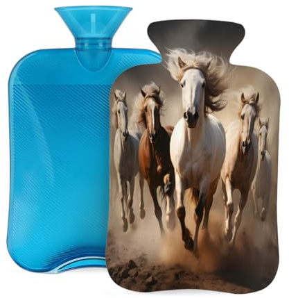 Mexpekil Wärmflasche mit weichem Flanellbezug, 2 l, großer Wärmbeutel zur Schmerzlinderung, warme Hände, Füße und Körper, ideales Geschenk für Erwachsene und Kinder (Pferd, Laufen, Tier)