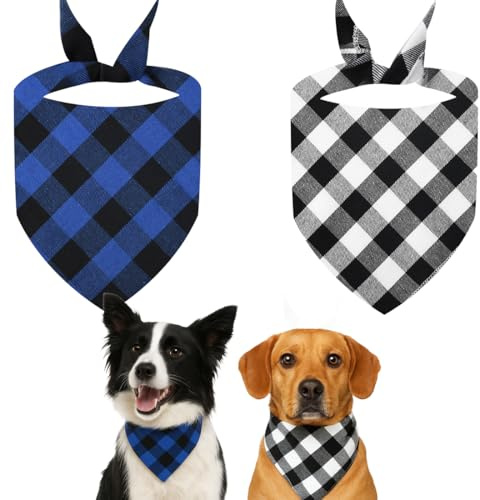 Karierter Hundehalstuch, 2er Set Hundehalstücher, Halstuch Hund, Hundehalstuch große Hunde, Hundebekleidung und Zubehör.