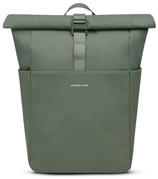 Kapten & Son Rucksack Basic Dusty Green 16-18 L | Rolltop Rucksack Damen & Herren Grün | Handgepäck Rucksack mit 14'' Laptopfach | Vegan & Wasserabweisend