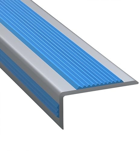 Selbstklebender Treppenkantenprofil aus PVC, 100/120 cm, Vinyl-Treppenkanten-Schutzprofil, rutschfeste Gummistreifen für den Innen- und Außenbereich(Blau,500cm/197 In)