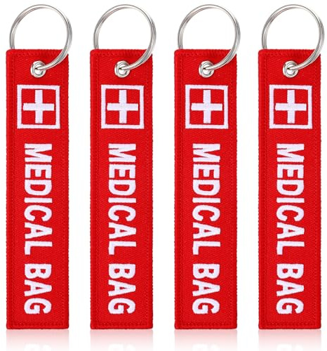 DOPENSPI 4PCS Medical Alert Bag Tag, Medicals Alert Tags Medical Equipment Luggage Tag Device Tags Keychain Label for Luggage Backpack Equipment for Travel