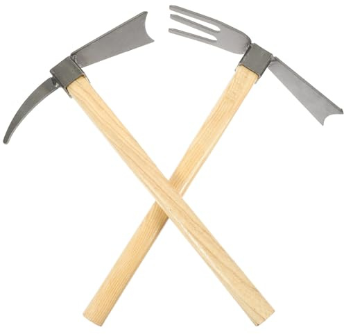 POPETPOP 2 pièces Houe de Jardinage Solide Acier Manganèse avec Manche Bois Outil Manuel Robuste pour Creuser Désherber et Planter Extérieur Petit et Portable pour Entretien de Jardin
