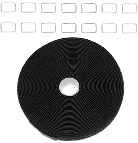 GARVALON Bridas de Reutilizables Negras 25 CM X 10 M con 50 Hebillas de Sujeción para Organizar Cables Hogar Oficina y Electrodomésticos