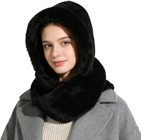 TAGVO Coupe-Vent Polaire Écharpe à Capuche d'hiver, Chaud 2 en 1 Bonnet et Écharpe Doublé Polaire Cagoule Pull-Over en Une Pièce, Chauds et Tendance Cagoule Hiver avec Tour de Cou pour Femmes