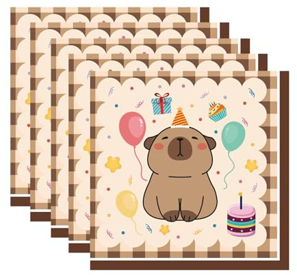 Nymora Serviettes de Décoration d’Anniversaire Capybara, 20 Serviettes Capybara avec Figurines pour Gâteau & Anniversaire d’Enfant
