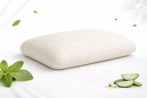 Generico Cuscino Guanciale, Lattice, Viscoelastico, Bianco, Rettangolare, 70x40 cm, Altezza 16 cm, con Foratura Traspirante, Fodera in Cotone