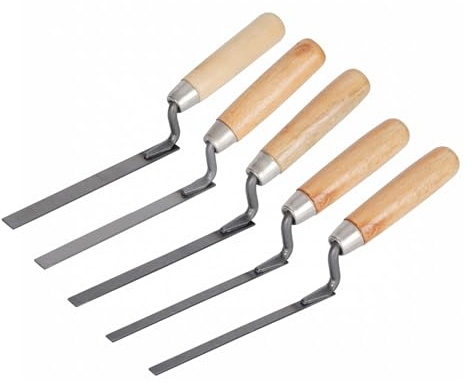 LEBKFT 5 Pcs Pointing Trowel Set, Stainless Steel Finger Trowels with Wooden Handle Brick Tiling and Masonry Pointing Tool for Repointing Gap Filling and Brickwork Repair DIY and Masonry Work