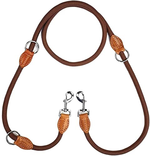 Bekvämt Hundkoppel Dubbelkoppel P Kedjehalsband Två Hundkoppel Nylon Justerbar Långa Korta Hundträningsledningar Knyt Hundrep Nattpromenader(Bruin)