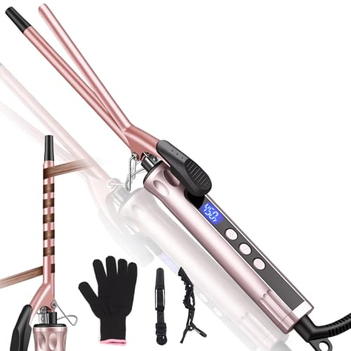 JAETON Curling Wand 9MM, Thin Curling Iron for Tight Curls with Clamp | Hair Curler for Long&Short Hair, Tourmaline Ceramic Barrel 30-Second Heat-Up, Pro Curling Tongs, 14 Temp 100℃-230℃