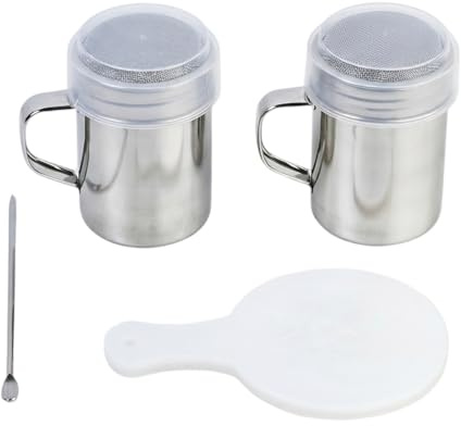 Solvio Stainless Steel Flour Shaker & Icing Sugar Duster, 2Pcs Fine Mesh Chocolate Shaker for Cappuccino with Lid, Professional Cocoa Powder Sprinkler for Coffee, Baking & Seasoning, Silver