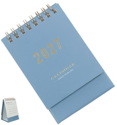 TOMETURE Mini calendrier 2027 de bureau à rabat avec autocollants (bleu foncé) - Calendrier de bureau pour enseignants, idéal pour la planification de l'année scolaire.