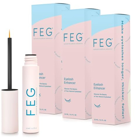 FEG Eyelash Enhancer Rapid Eyelash Growth Serum with Natural Ingredients | Lash Serum for Growing Naturally Thick, Full, and Long Eyelashes | Stimulates Natural Eyelash Growth | 3-Pack of 3ml Tubes