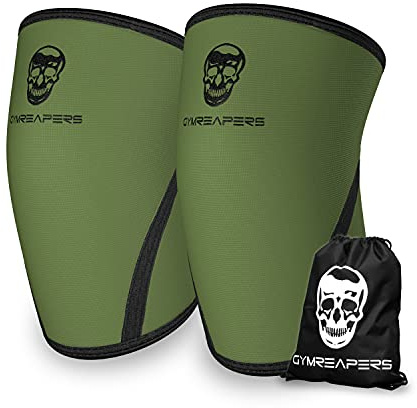 Gymreapers Kniebandage für Männer und Damen (1 Paar) mit Turnbeutel – 7 mm Knee Sleeves Kompressionsbandage Support für Weightlifting, Cross Training, Powerlifting, Yoga, Sport, Laufen & Joggen
