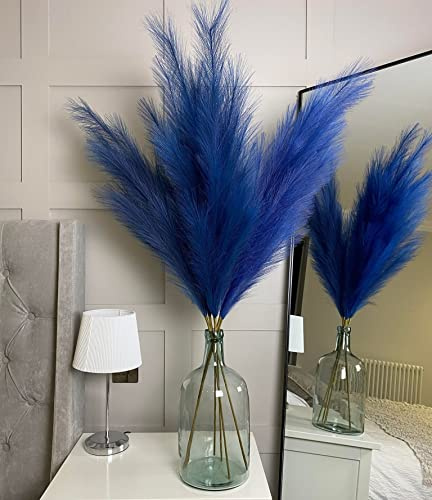 VOULUX Hierba artificial de pampa artificial de imitación azul extra grande, grande, esponjosa, 18 tallos de 115 cm, flores de plantas azules largas, hierba de pampa