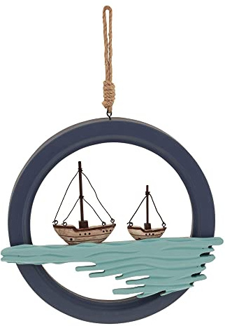 Sea-Club Wand-Deko - Boote im Ring Wanddeko Holz H=42cm Ø=28cm navy