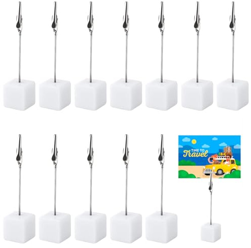 12PCS Wooden Photo Holders for Tables: White Memo Picture Clip with Stand
