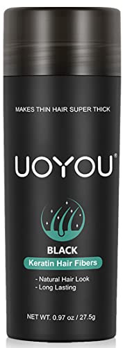 UOYOU BLACK Hair Fibres for Thinning Hair 27.5g Bottle | Undetectable & Natural Keratin Hair Fibers Concealer for Hair Loss for Men and Women | Hair Building Fibres Powder [BLACK]