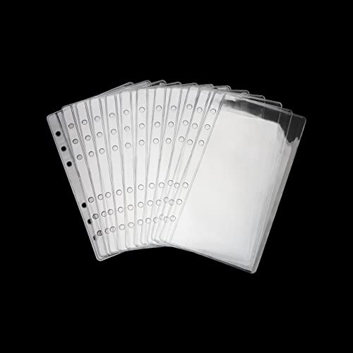AxeWoodz A6 Bindertaschen, transparent, PVC, 6 Löcher, Reißverschlusslos, seitlich offen, Geldumschläge, wasserdicht, Dokumentenablagebeutel für A6, Binderschutz, Fotos, Bargeldorganisation, 12 Stück