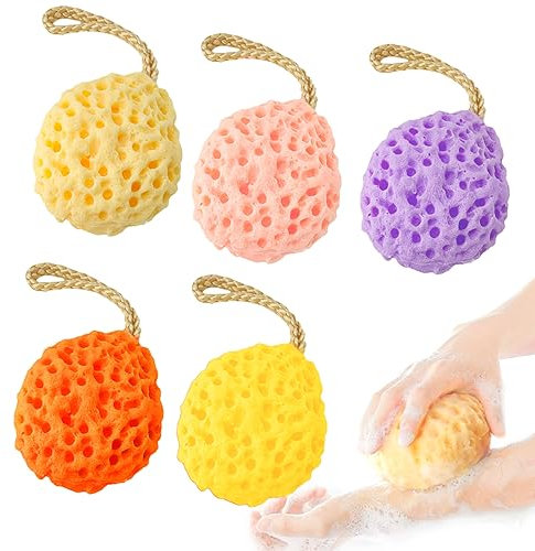 PLATEYTR Duschschwamm 5-teilig, Duschschwamm Körper, Luffaschwamm Körperpeeling wiederverwendbar, Peeling-Duschschwamm, Waben-Duschschwamm (Mehrfarbig)