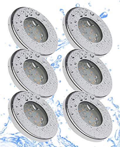 Trango 6er Set IP65 Bad Einbaustrahler 6729IP65-068-5WAK Edelstahl poliert inkl. 6x 5 Watt GU10 LED Leuchtmittel 3000K warmweiß Außen Einbauleuchte, Bad Leuchte, Deckenspot, Dusche Deckenleuchte